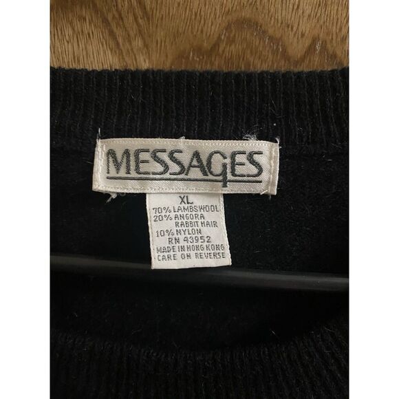 Vintage Messages Lambs Wool Nylon Angora Rabbit Hair Sweater Vest Black Size XL - Picture 2 of 7